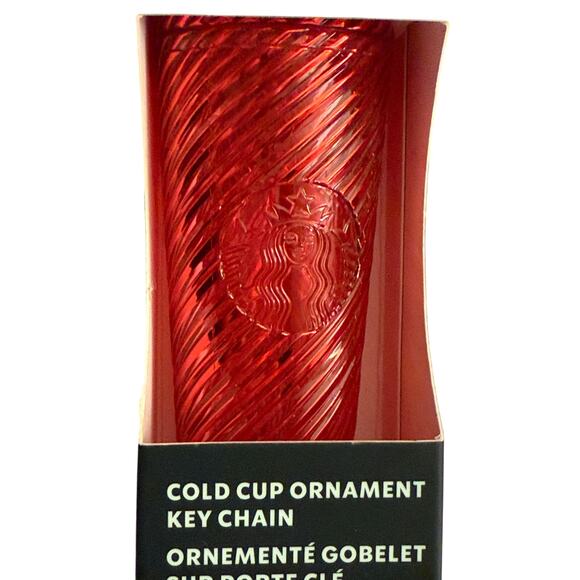 Starbucks 2024 Holiday Siren Logo Twist Stripe Keychain Ornament Red NEW - Picture 3 of 4